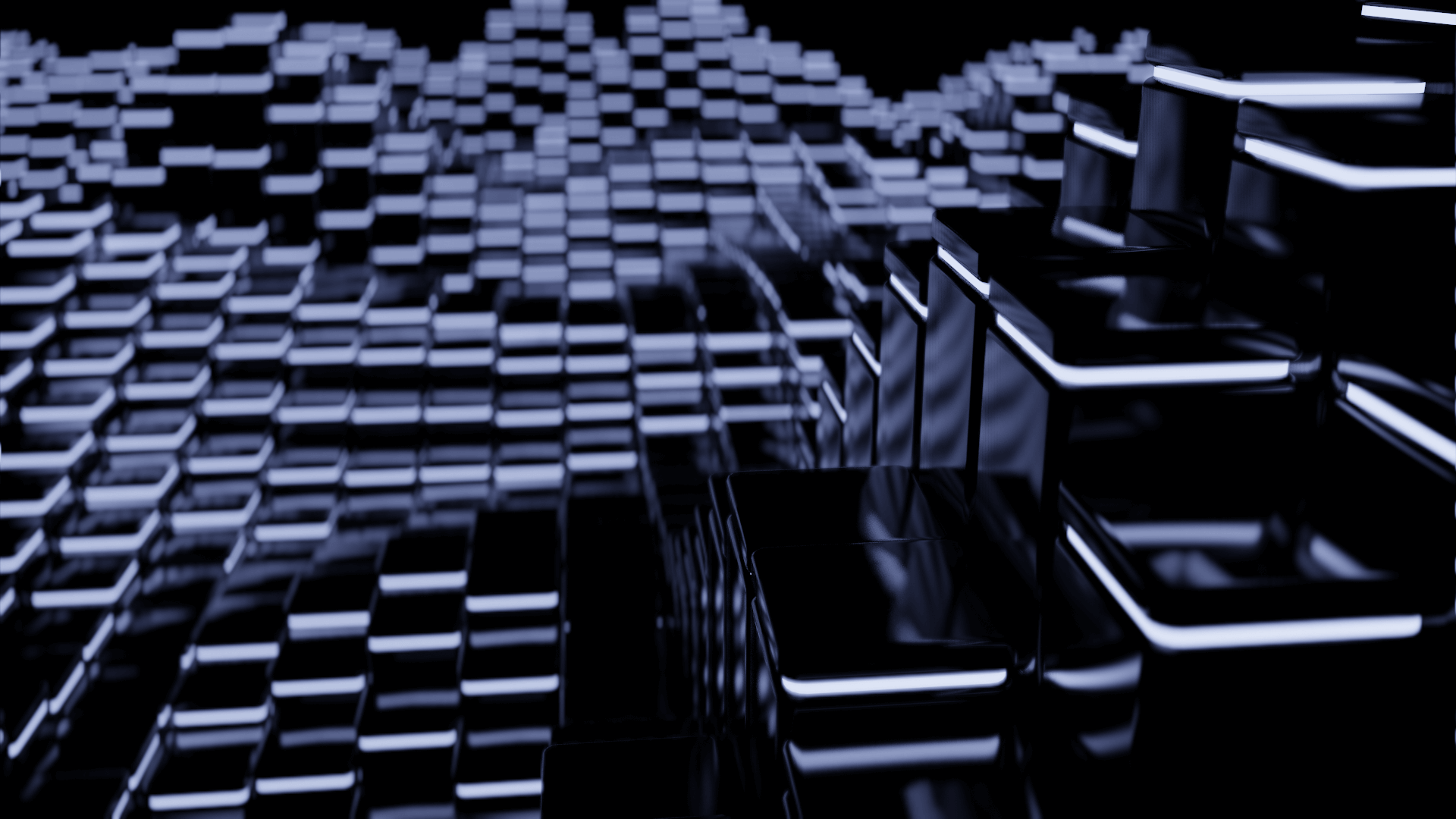 Close-up — depth of field on the wavefront rolling through the grid.