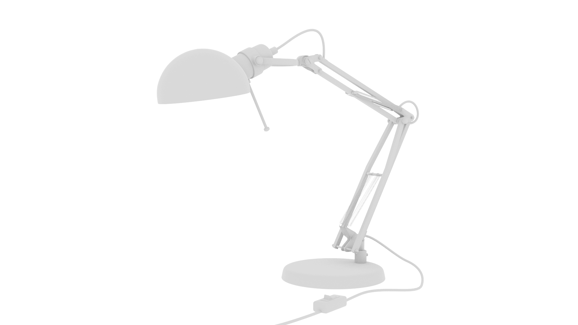 Clay pass — the same model with materials stripped to bare white.