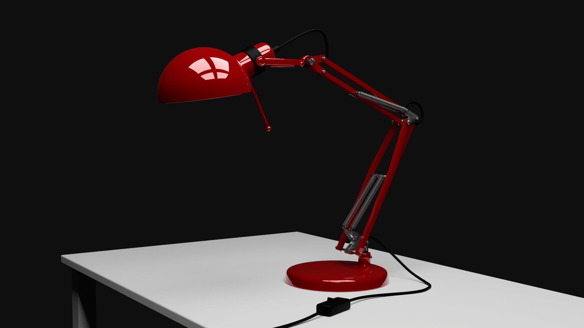 Red edition — glossy paint on a dark studio background.