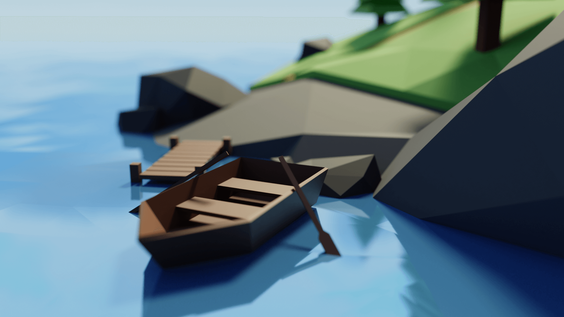 Waiting boat — close-up of the wooden rowboat moored by the dock.