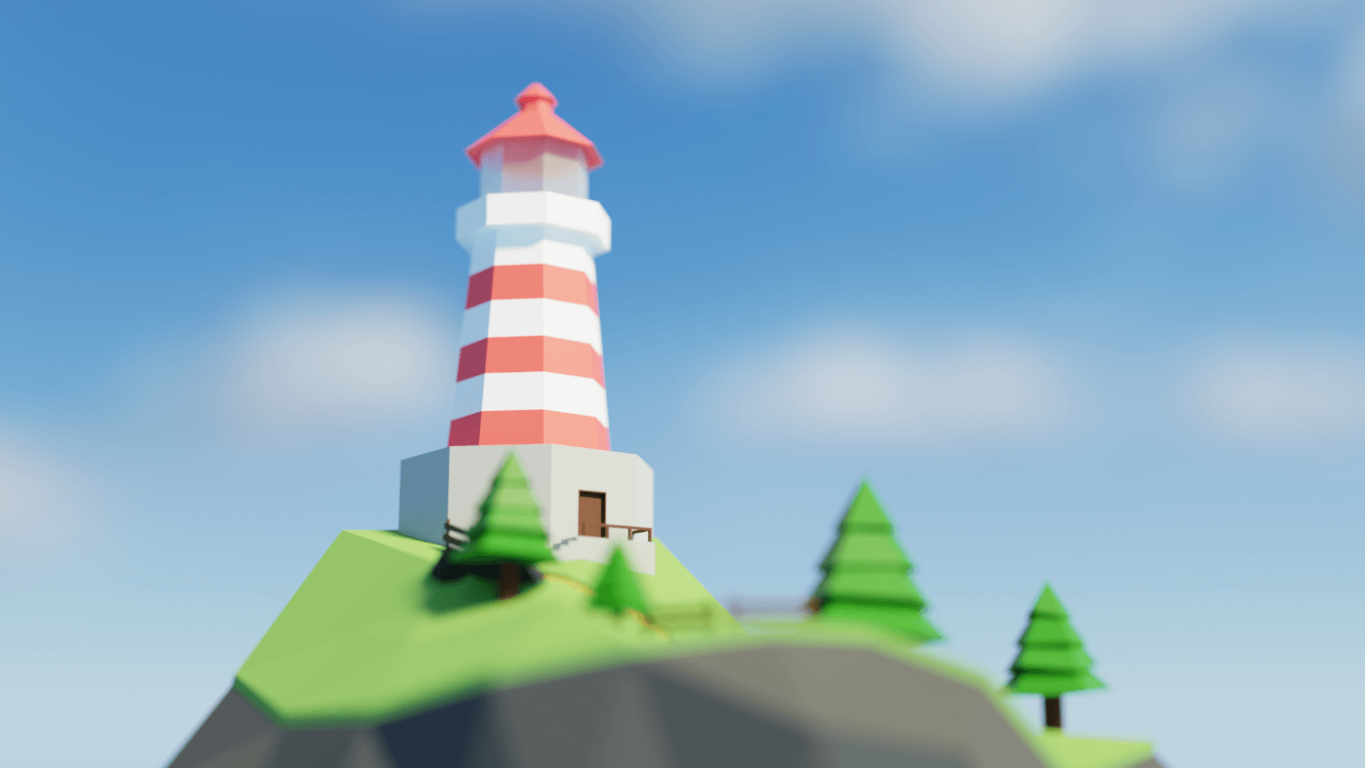 The lantern — low angle on the tower top against a summer sky.