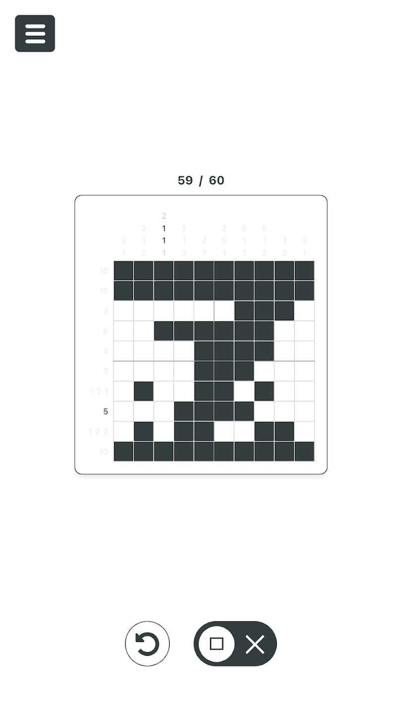 Mobile version — solving a 10×10 puzzle in the Android app.