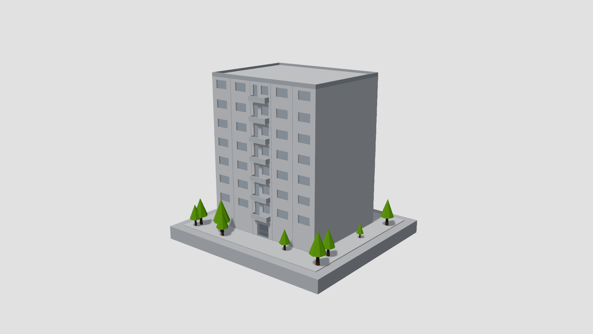 Default configuration — a grey panel block on a clean daytime stage.