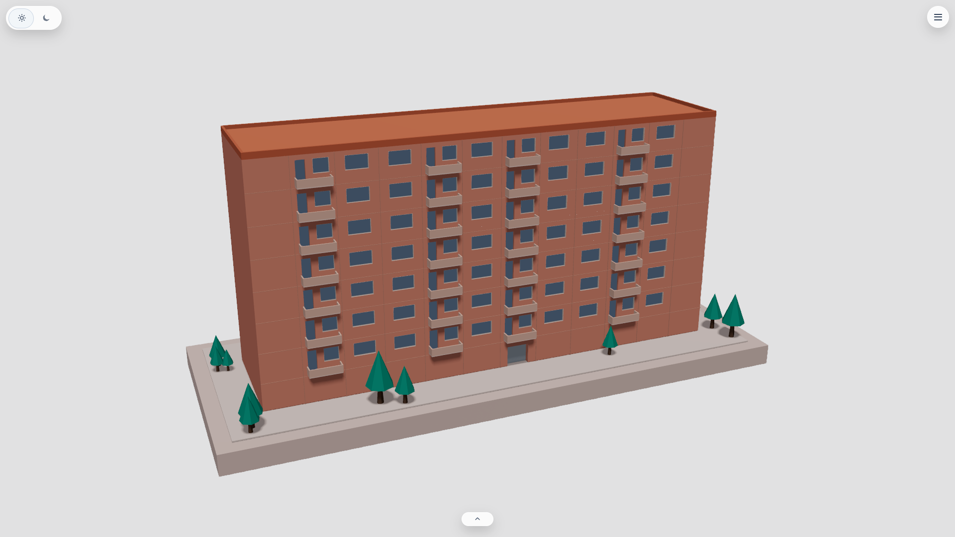 Warm palette — terracotta facade with the same generative floor plan.